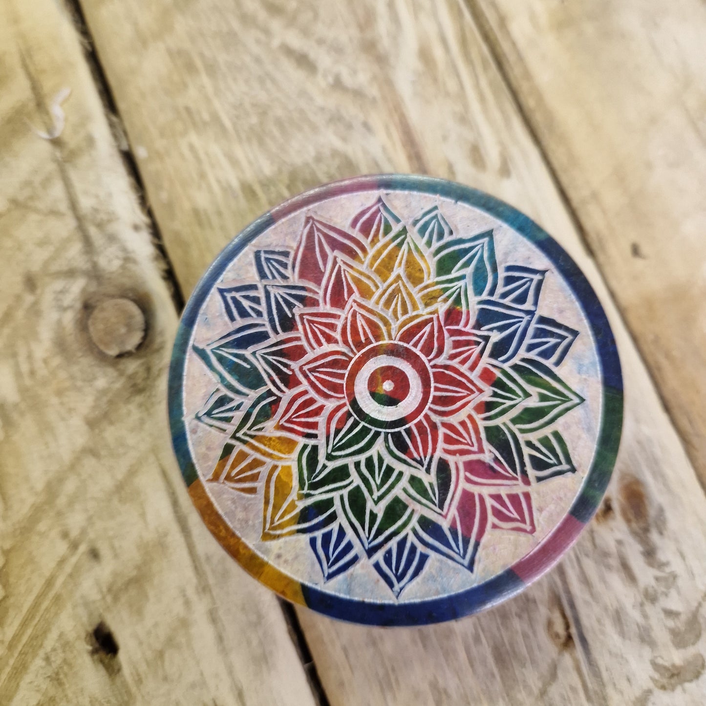 Mandala Round soapstone box with lid