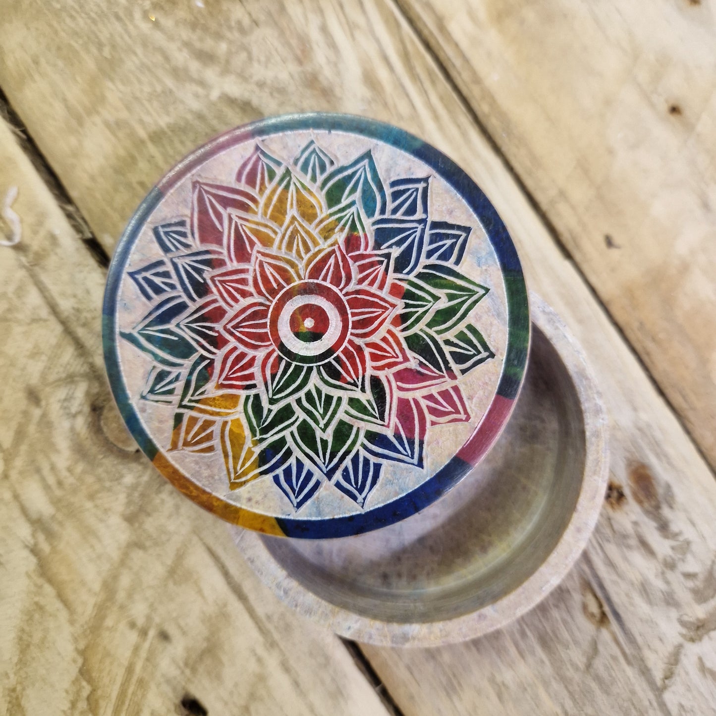 Mandala Round soapstone box with lid