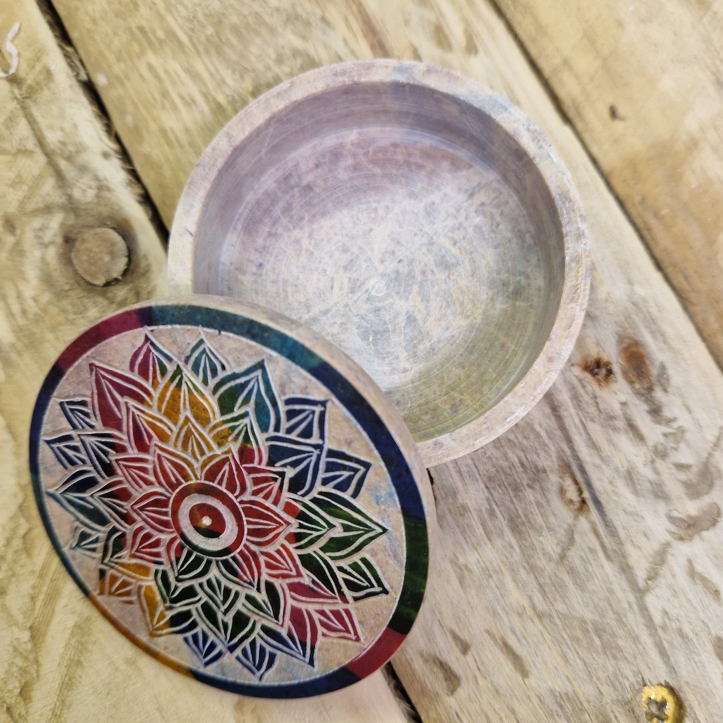 Mandala Round soapstone box with lid