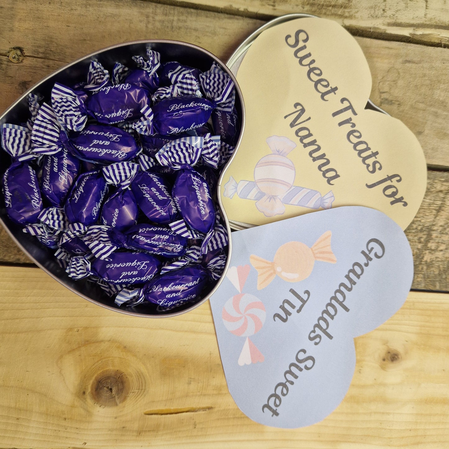 Sweet tins containing 300g of popular sweets from the Ye Olde Tuck Shop Range